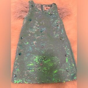 Lola + the Boys adorable sequin dress with feathers